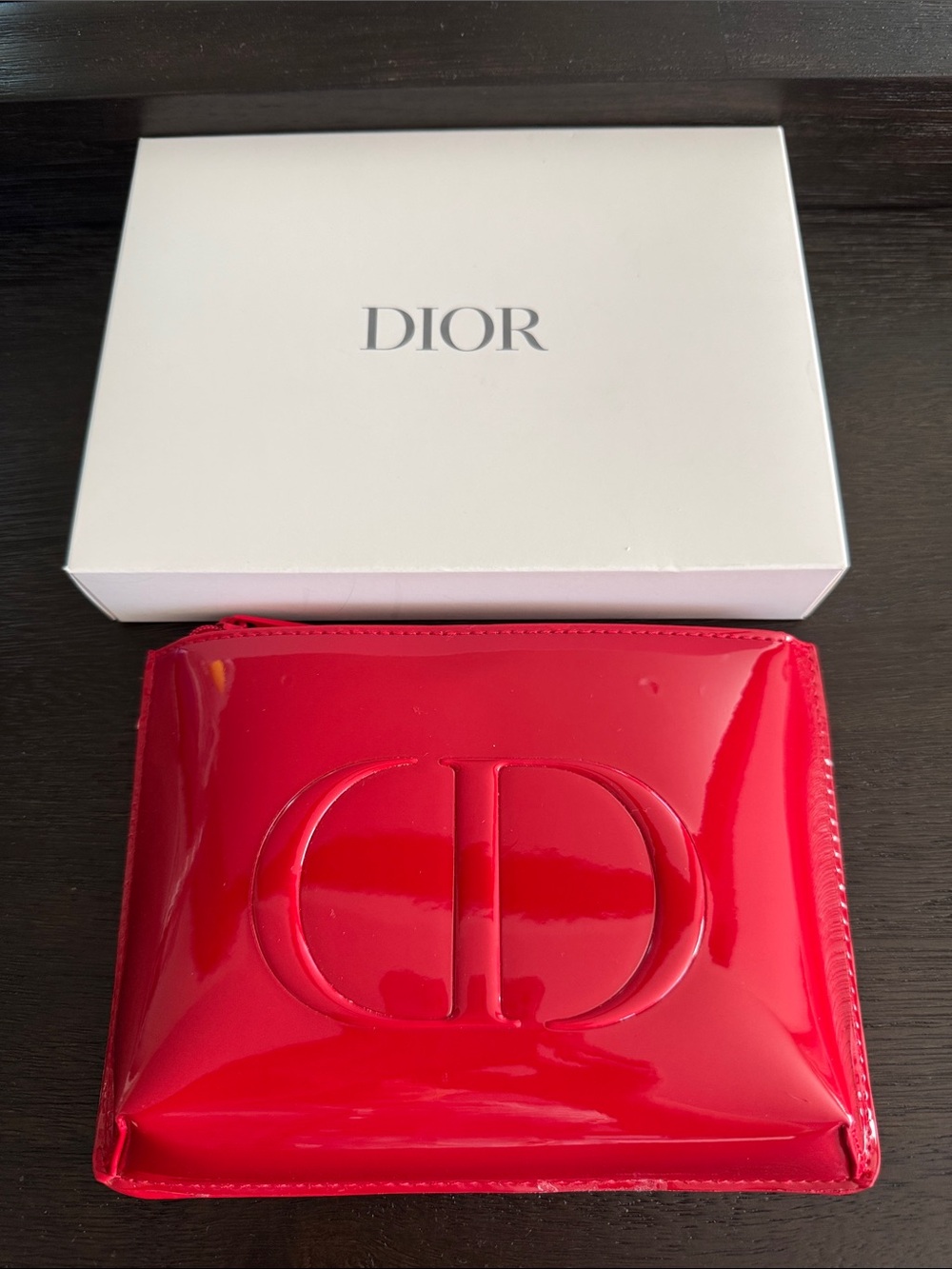 Dior trousse pouch Red shiny Patent CD Embossed cosmetic pouch - Picture 1 of 8